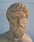 Bust of Plutarch of Chaeronea, a Greek philosopher and author (46-c.122). The statue is located at the Archaeological Museum of Delphi.