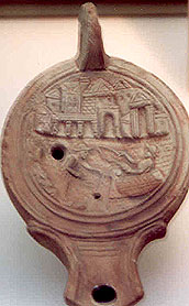 oil lamp with fishing scene