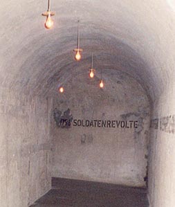 entrance to the air raid shelter with inscription, see below